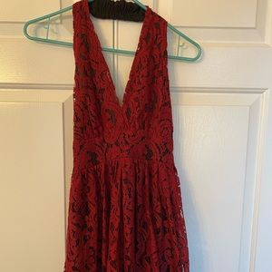 Red and black lace halter dress